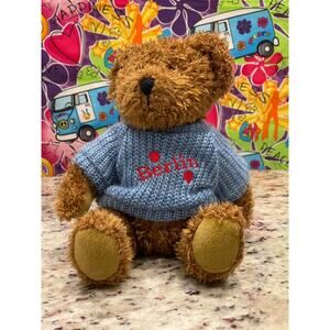 SunKid Berlin German Curly Brown Bear Blue Sweater 11" Jointed